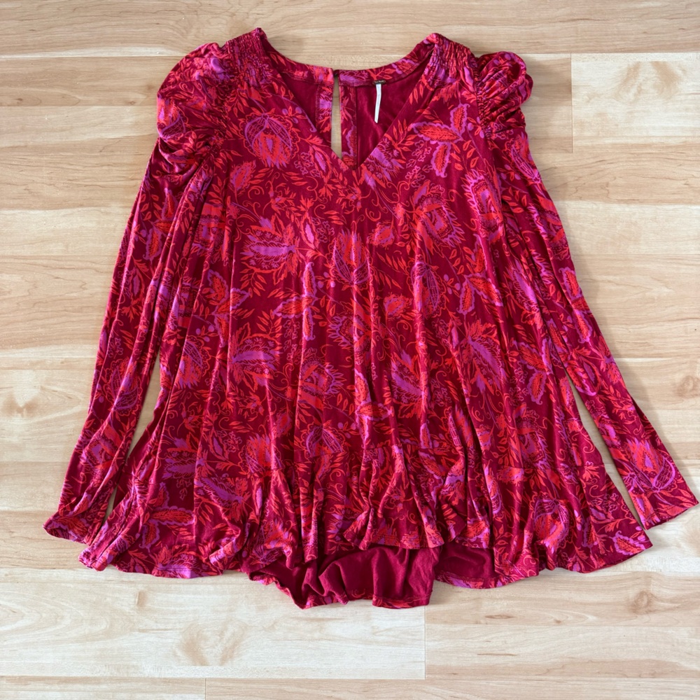 Free People Red and Purple Floral Baby doll dress
